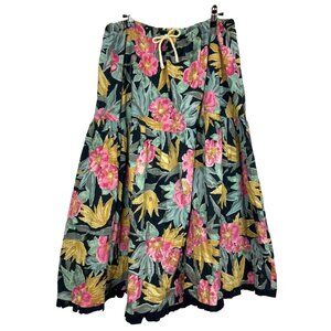 Vntg Bila California Swing Skirt Teopical Floral Tiered Cotton Adjustable Waist
